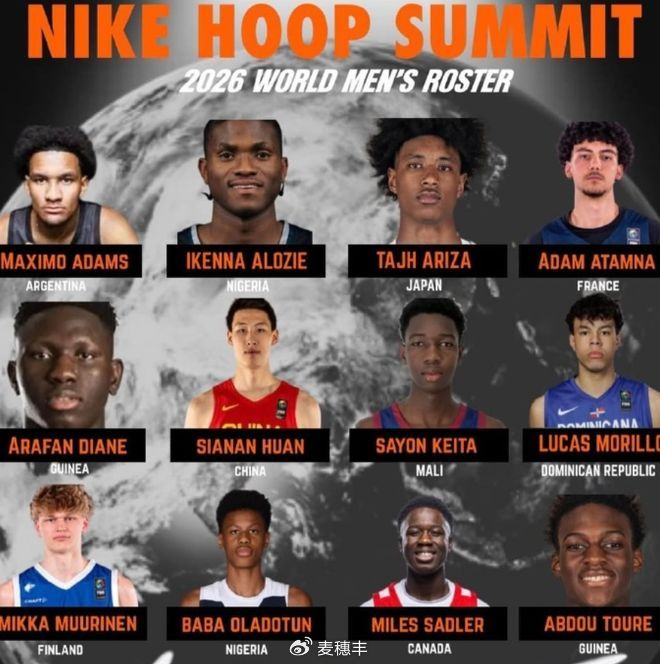 18岁中国中锋郇斯楠入选2026耐克篮球峰会世界队